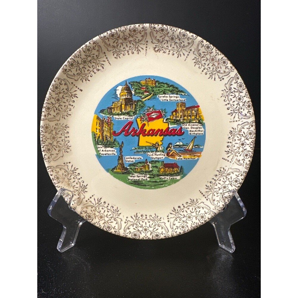 Vintage Arkansas Souvenir Plate 7.25" State Capitol & Landmarks‎
